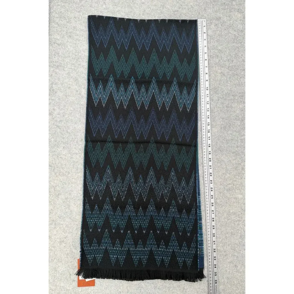 NWT Missoni Unisex Black & Blue Chevron Classic Scarf One Size